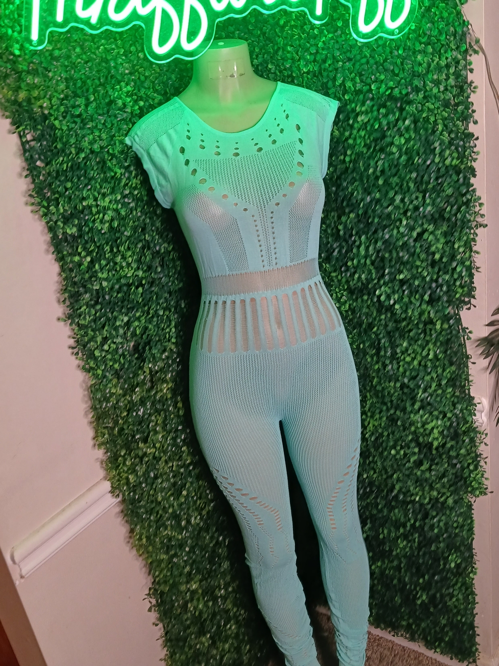 Seamless Knit Sleeveless Jumpsuit in Mint Green